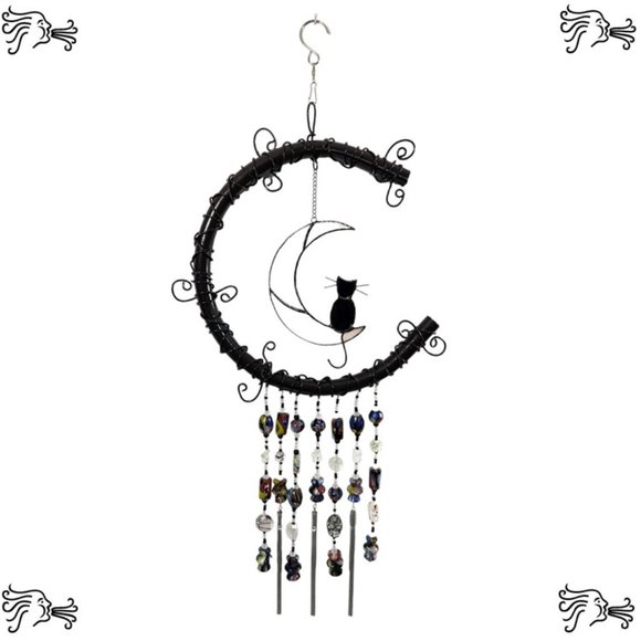 Black Aluminum Wind Chime Lampwork Glass Beads Handmade Home Decor Stained Glass - Picture 1 of 4